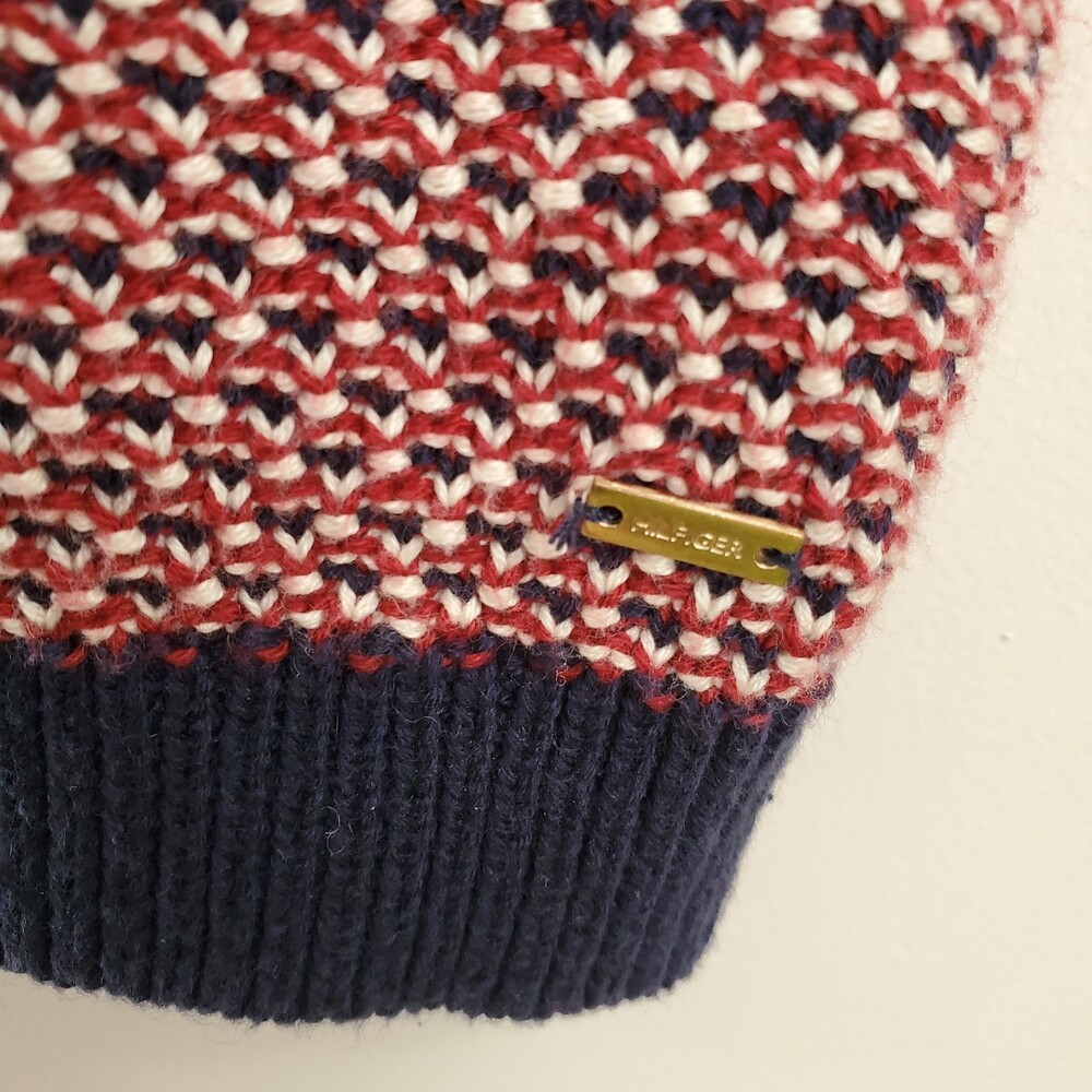 Tommy Hilfiger L 100% Cotton Knit Cardigan Sweater Nautical Stripe Red Navy Gold - Picture 10 of 12